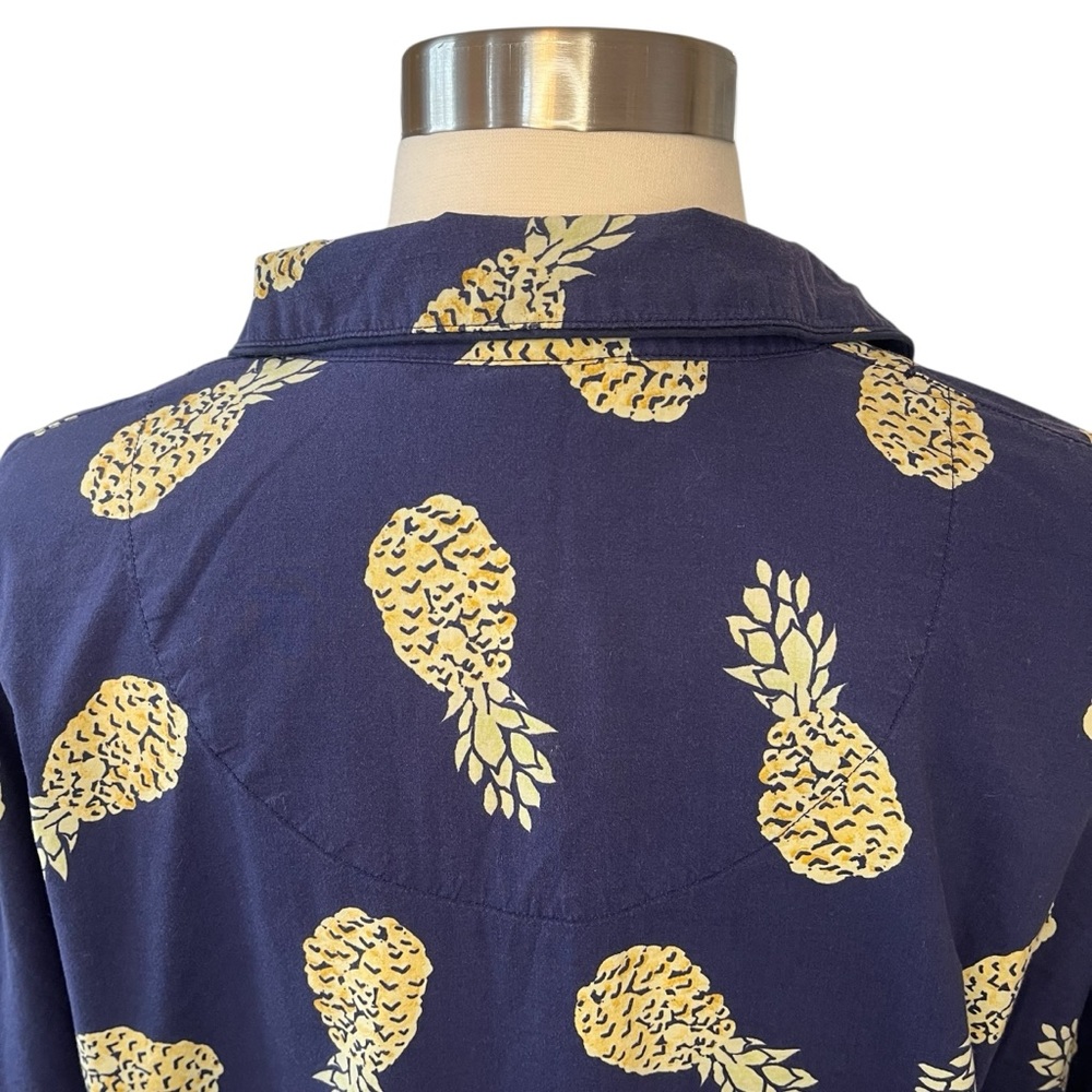 Uniqlo pineapple navy blue button down short sleeve shirt M - Picture 11 of 14
